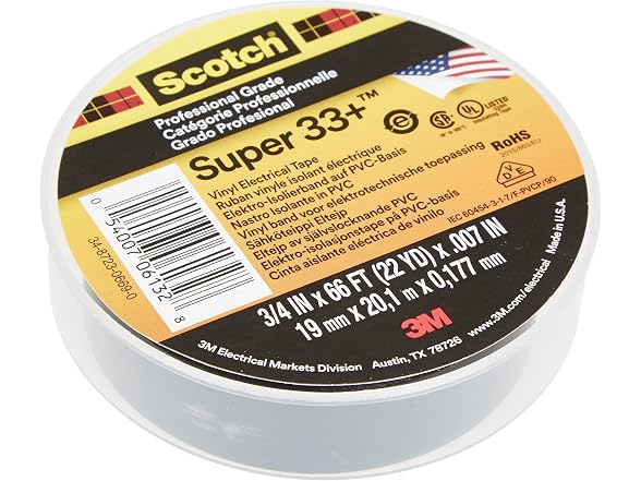 Scotch Super 33+ Vinyl Electrical Tape, 3/4 in x 66 f