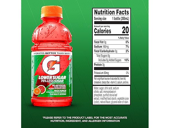 12PK Gatorade Lower Sugar Electrolyte Drink, Fruit Punch