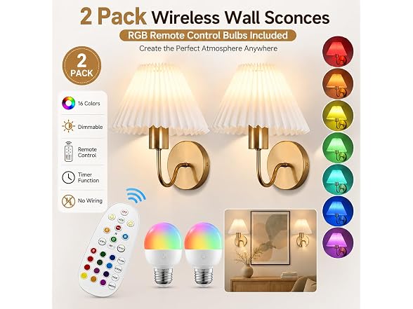 Ownprit RGB Wireless Wall Sconces 2-Set