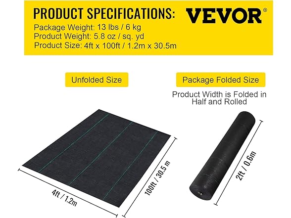 VEVOR Garden Weed Barrier Fabric