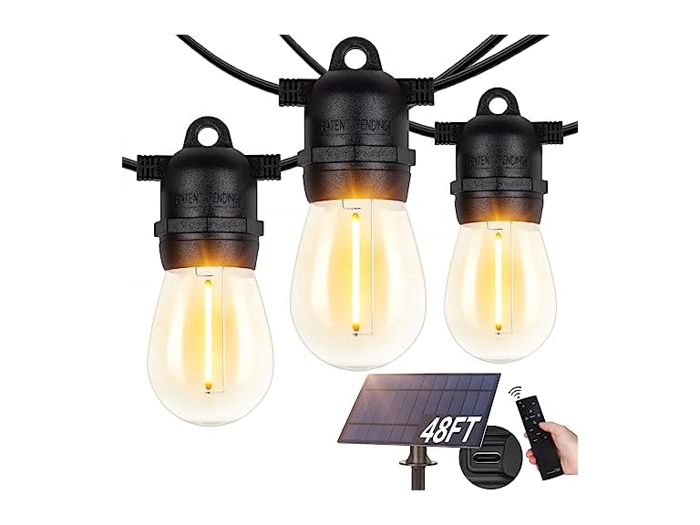 48FT S14 Solar String Lights Outdoor with Remote