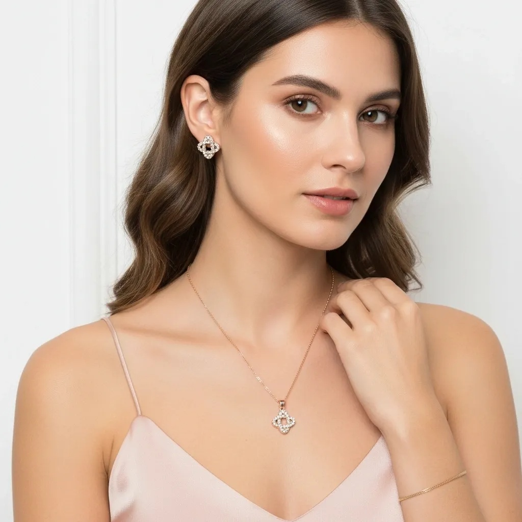 Clover CZ Necklace & Earring Set - Gallery 8
