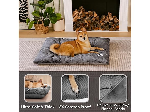 FUNNY FUZZY W2043 2 in 1 Dog Bed Crate Pad Dark Grey L