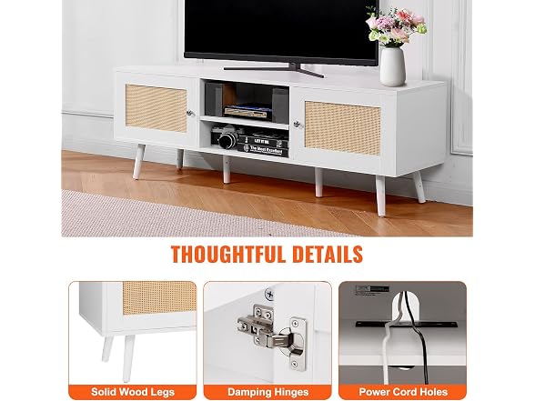 Rattan TV Stand for 65 inch TV, Boho TV Stand
