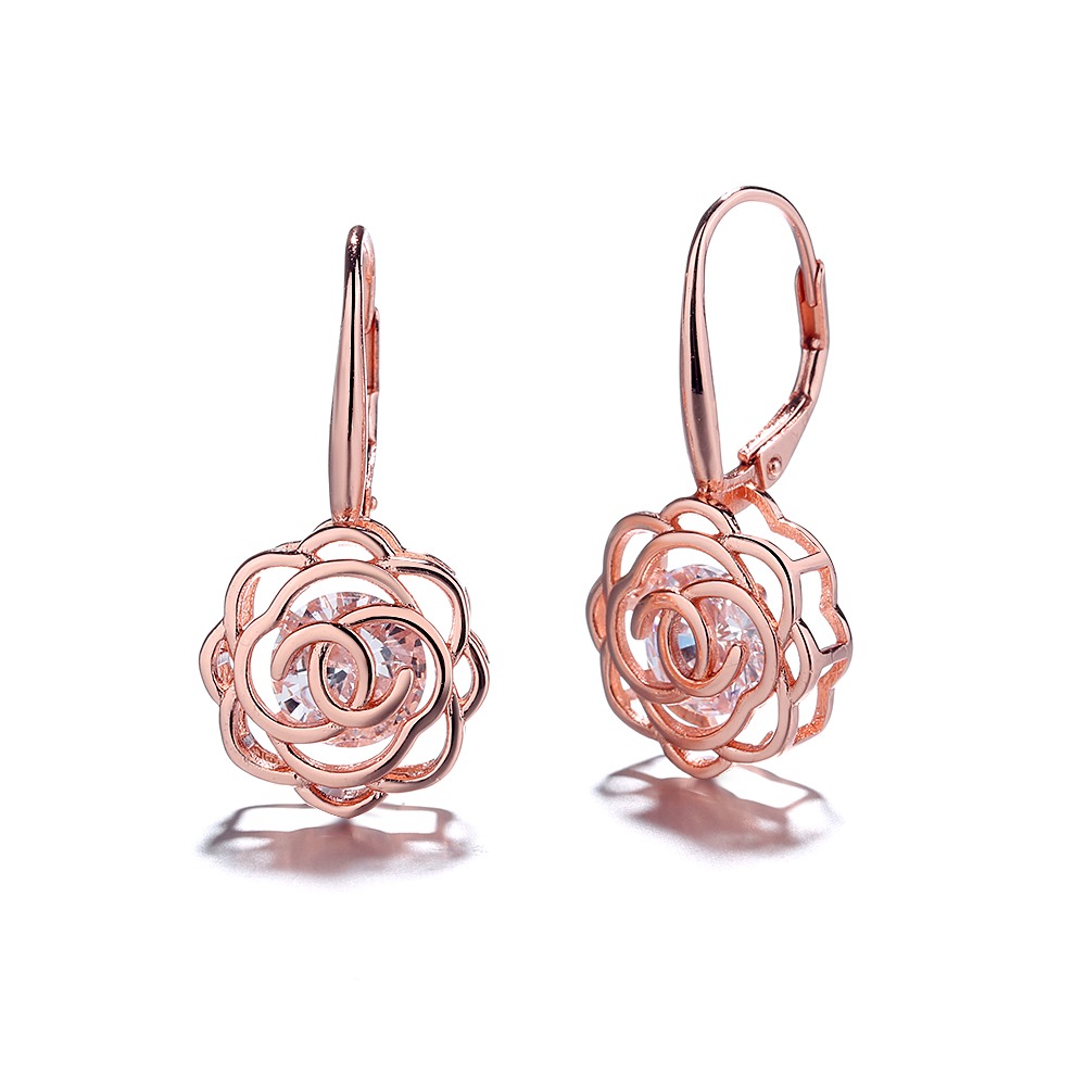 Sterling Silver Crystal Rose Earrings - Gallery 11