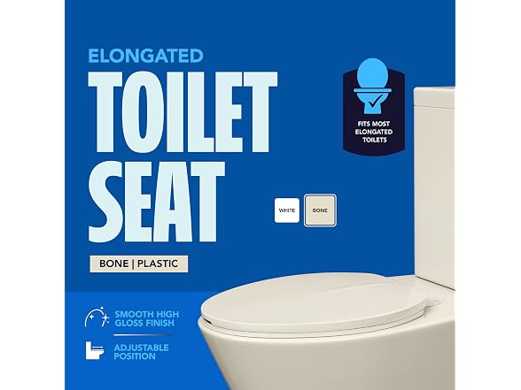 Highcraft B1TSPE Elongated Plastic Toilet Seat, Bone