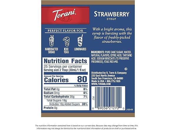 Torani Strawberry Syrup 750ml (1ct)