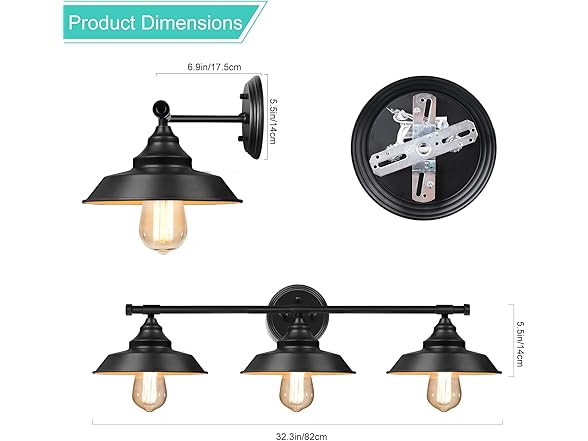 BesLowe 3-Light Vanity Light Fixture, Black
