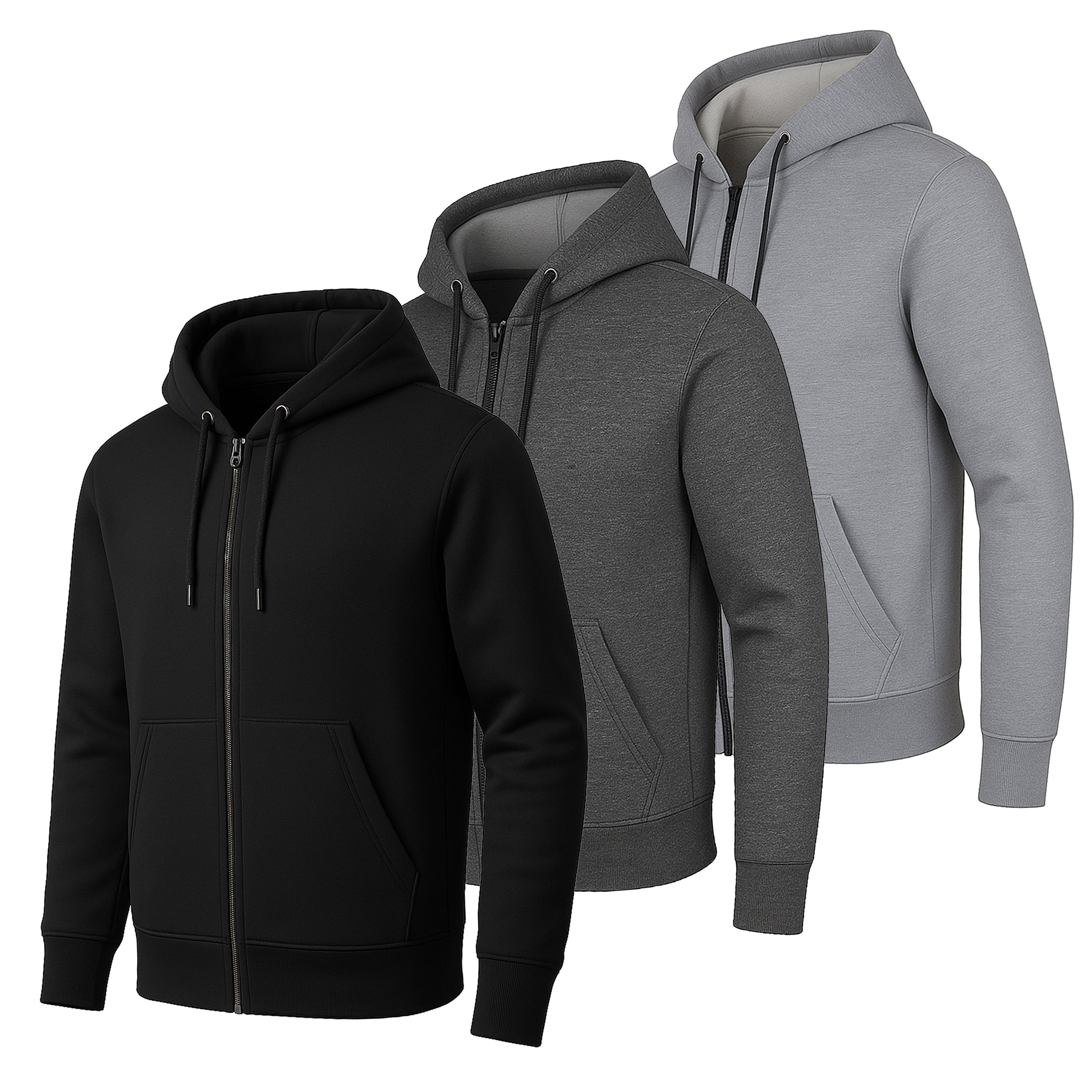 3Pk Mens Heavyweight Fleece-Lined Tech Zip Hoodie - Gallery 12