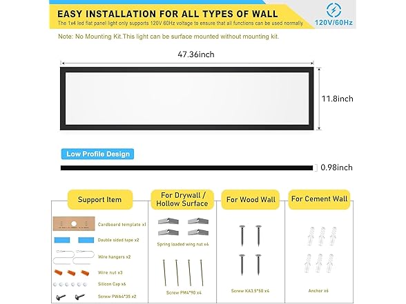 AIKVSXER 1x4 LED Flat Panel Light