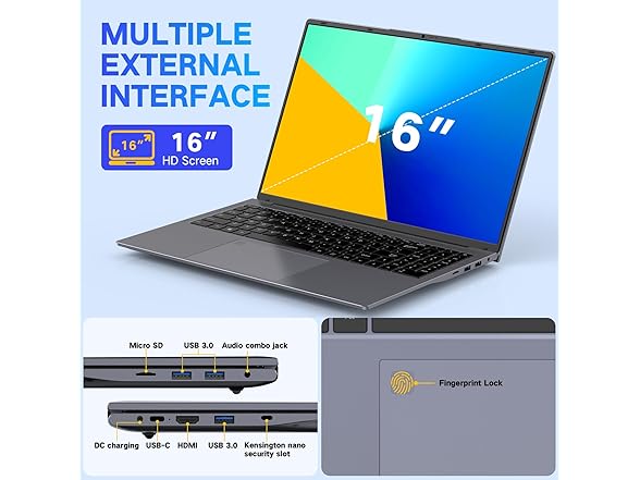 DERE Celeron N5805 16" Gaming Laptop