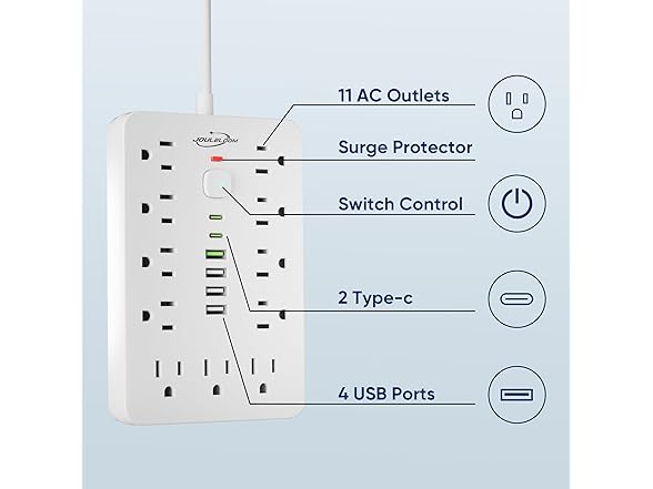 6 FT Flat Plug Surge Protector Power Strip