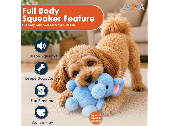 ASPCA Plush Squeaky Dog Toy, Elephant
