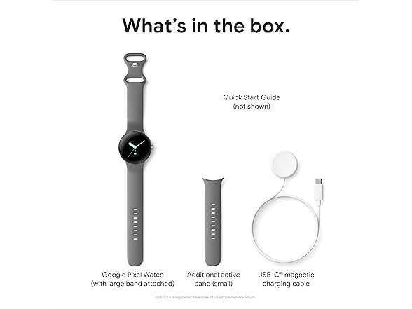 Google Pixel Watch - Android Smartwatch with Fitbit Activity Tracking - Heart Rate Tracking Watch Polished Silver Stainless Steel case with Charcoal Active band - WiFi (Open Box)