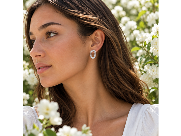 Silver Oval CZ Stud Earrings