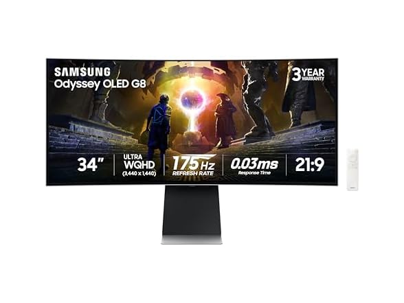 (NEW) Samsung 34" Odyssey OLED G8 (G85SD) UWQHD Curved Gaming Monitor