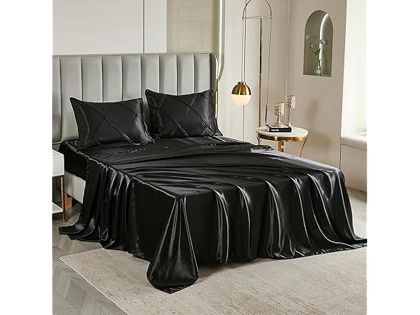 Black Pintuck Comforter Set Silky Satin Full