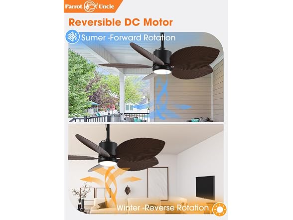 Parrot Uncle 42 Inch Outdoor Palm Leaf Ceiling Fan