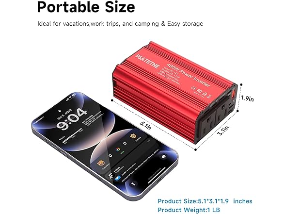FSATBTNE Power Inverter 12V DC to 110V AC
