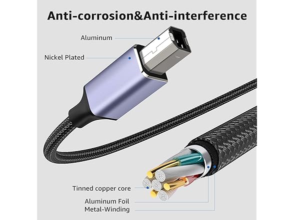 USB B to USB C Printer Cable 10FT