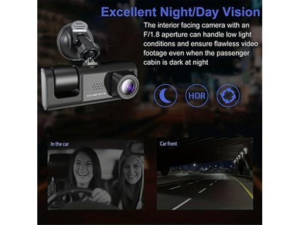 JHXLETU APP-Auto-135 1080P 3-Channel Dash Cam Front