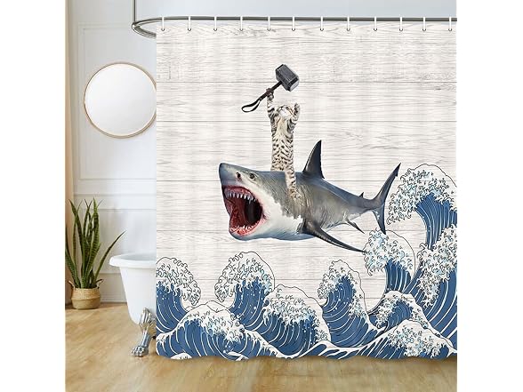 Cat Fabric Shower Curtain, Cute Animal Cat Ri