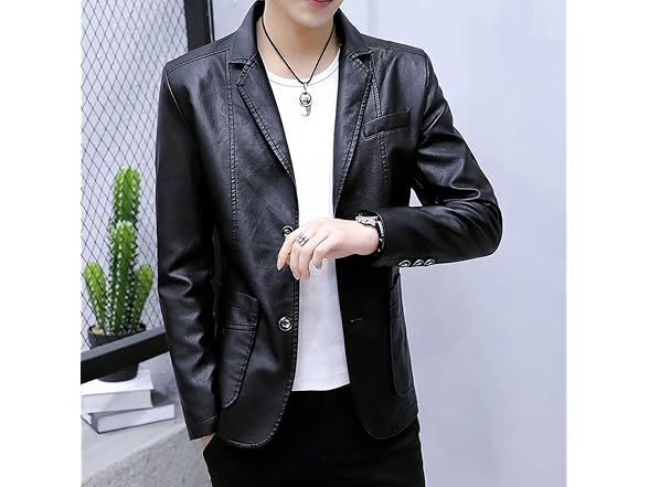 Rayiisuy Men (L) Slim Pu Leather Blazer