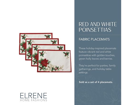 Threadmade Red and White Poinsettias Placemat, Set of 4