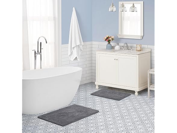 Laura Ashley - Reversible Cotton Bath Mat 2-Pc Set, Charcoal