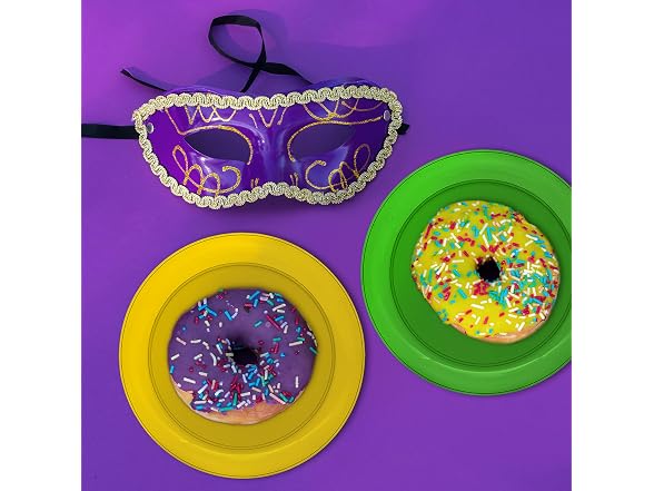 Hard Plastic 40 CT Round Dessert Plates Green/ Purple/ Yellow