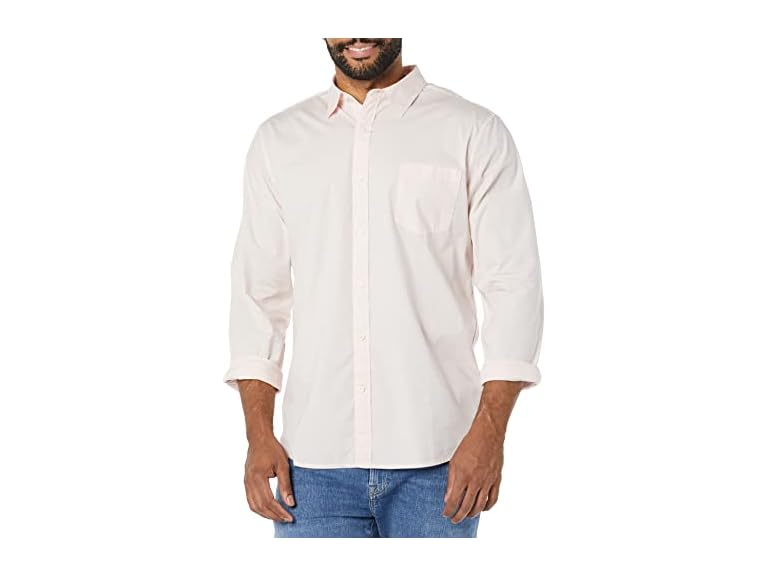 Amazon Essentials Men's Long-Sleeve Slim-Fit Stretch Poplin Shirt, Pink, X-Large