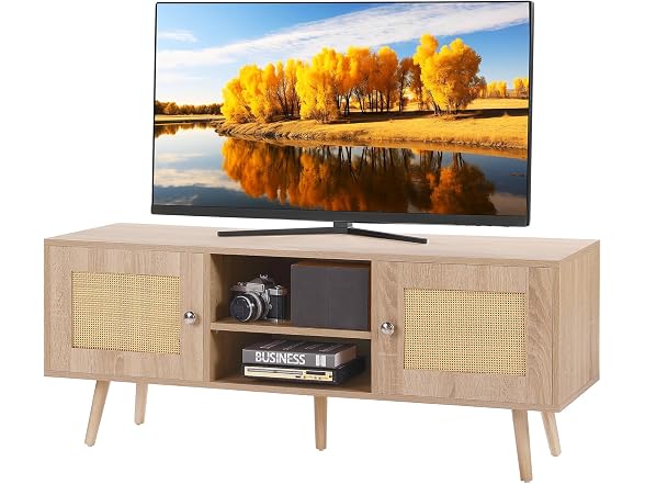 Rattan TV Stand, Mid Century Modern 65inch