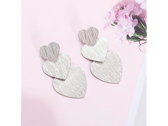 ConeyClare Triple Heart Stud Earrings Silver