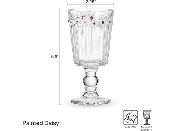 Darbie Angell Painted Daisy Tall Goblet Glasses Set of 4