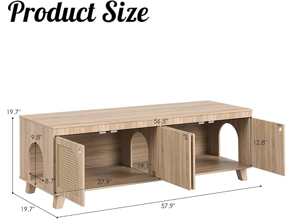FONTOI Rattan Cat Litter Box Enclosure with Decorated Doors