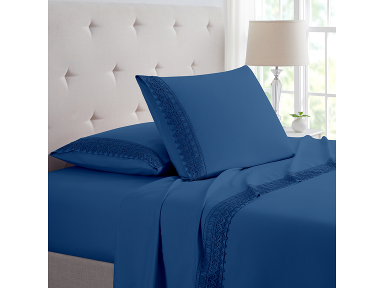 Bamboo Comfort Lace Crochet Embroidery 4 Piece Sheet Set