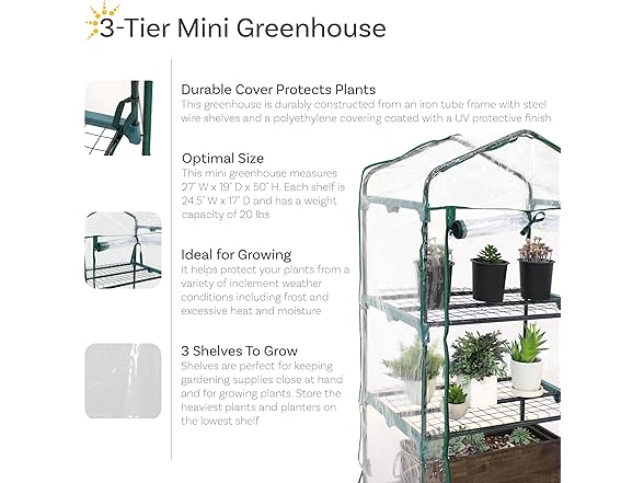 Sunnydaze Outdoor Portable 3-Tier Mini Greenhouse