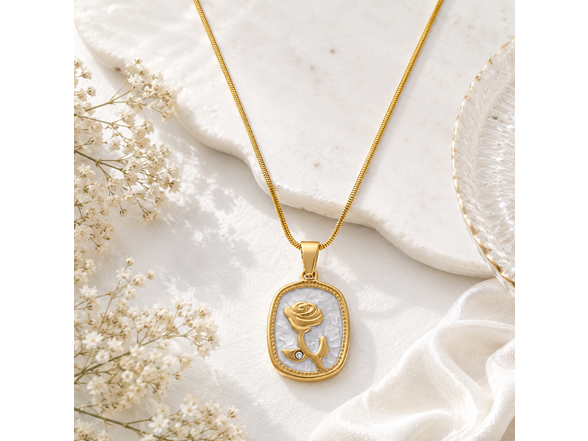 18K Gold Plated Rose Pendant Necklace