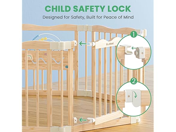 Foldable Wooden Playpen - Adjustable Wood Baby Play Yard with Child-Proof Lock, Indoor Large Safety Fence for Babies and Toddlers - Easy Assembly, 55 x 55 x 24 inches, Rainbow Dream, Natural (Open Box)