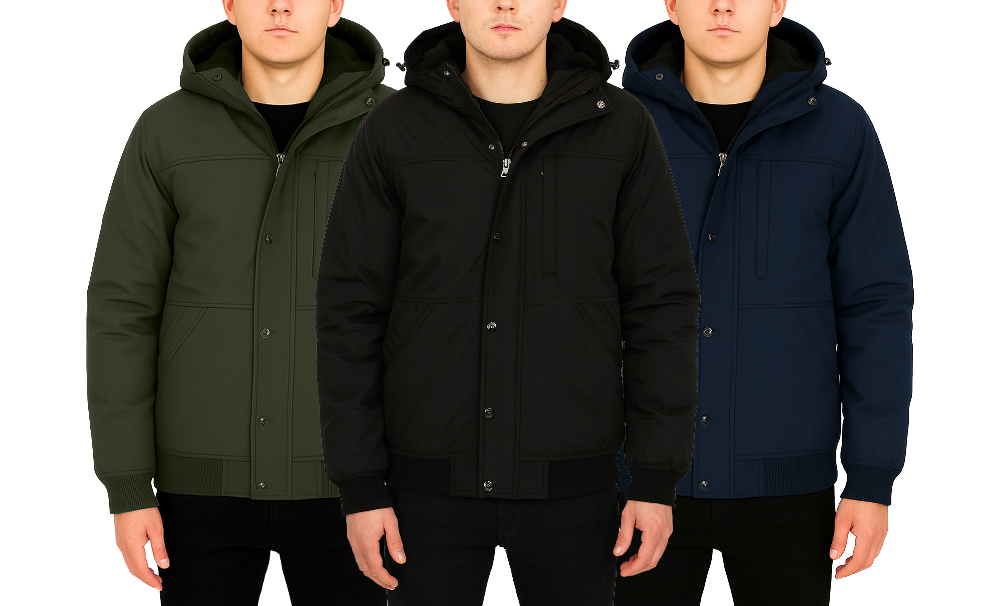 Mens Sherpa Lined Hooded Bomber Jacket - Gallery 11