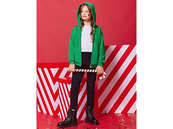 Arshiner 6-7 Years Girls Zip Up Casual Hoodie Green