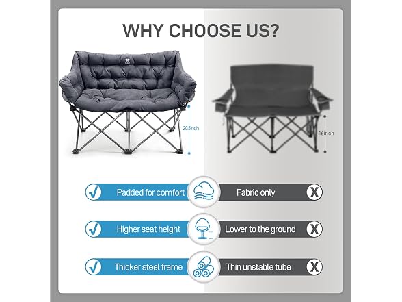EVER ADVANCED Grey Double Camping Chair