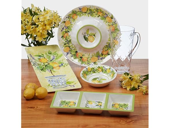 Lemon Zest Melamine Dinner Plates Set of 6 