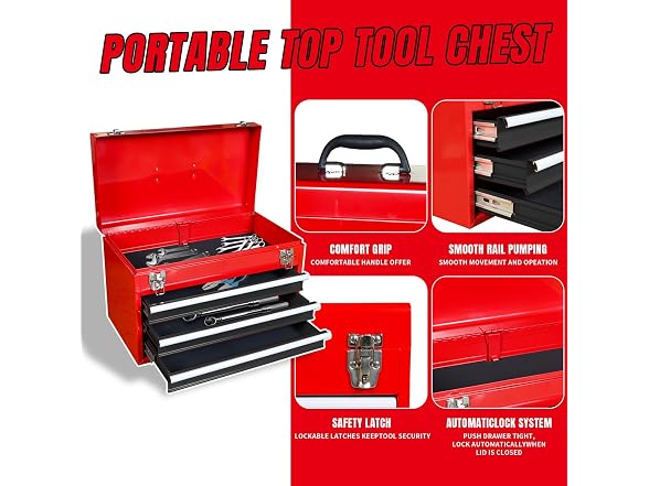 BIG RED Torin 3-Drawer Tool Chest Red