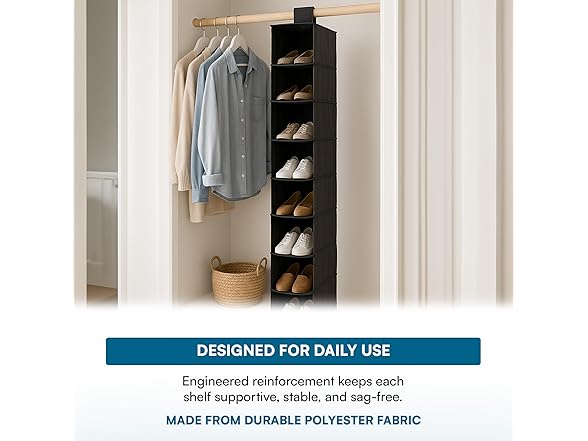 Honey-Can-Do 10-Shelf Hanging Shoe Organizer, Black 