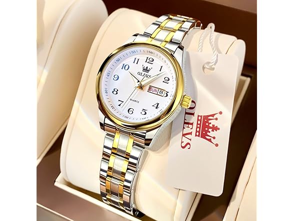 OLEVS Women’s Day Date Steel Watch- Silver