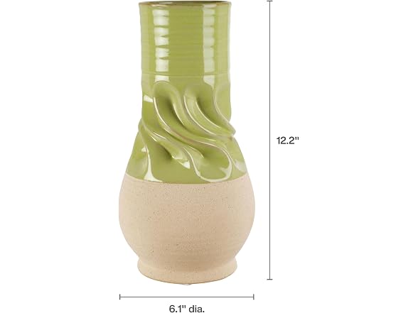 Elements Green and Cream Ceramic Vase 5.5x5.5x10.2"