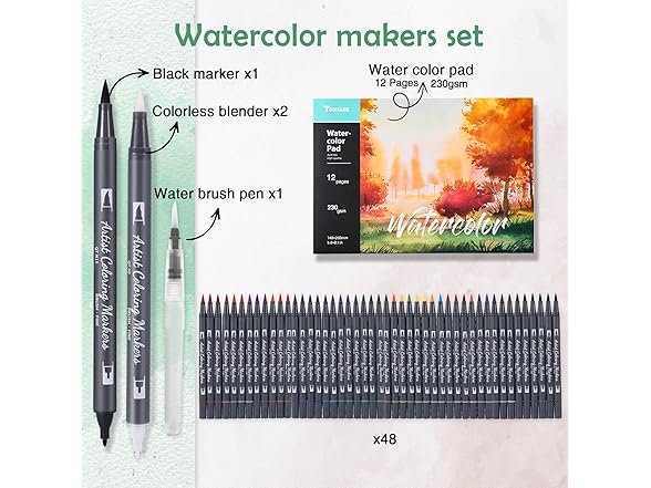 TOSHARE Watercolor Pens Set