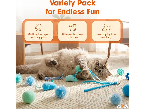 ASPCA 15-Piece Cat Toy Variety Pack – Blue