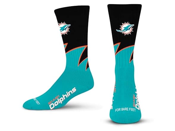 MIAMI DOLPHINS (Large) Black Wave Crew Sock